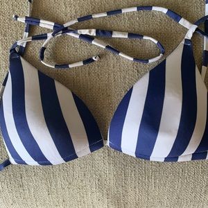 Blue and white striped swimsuit top
